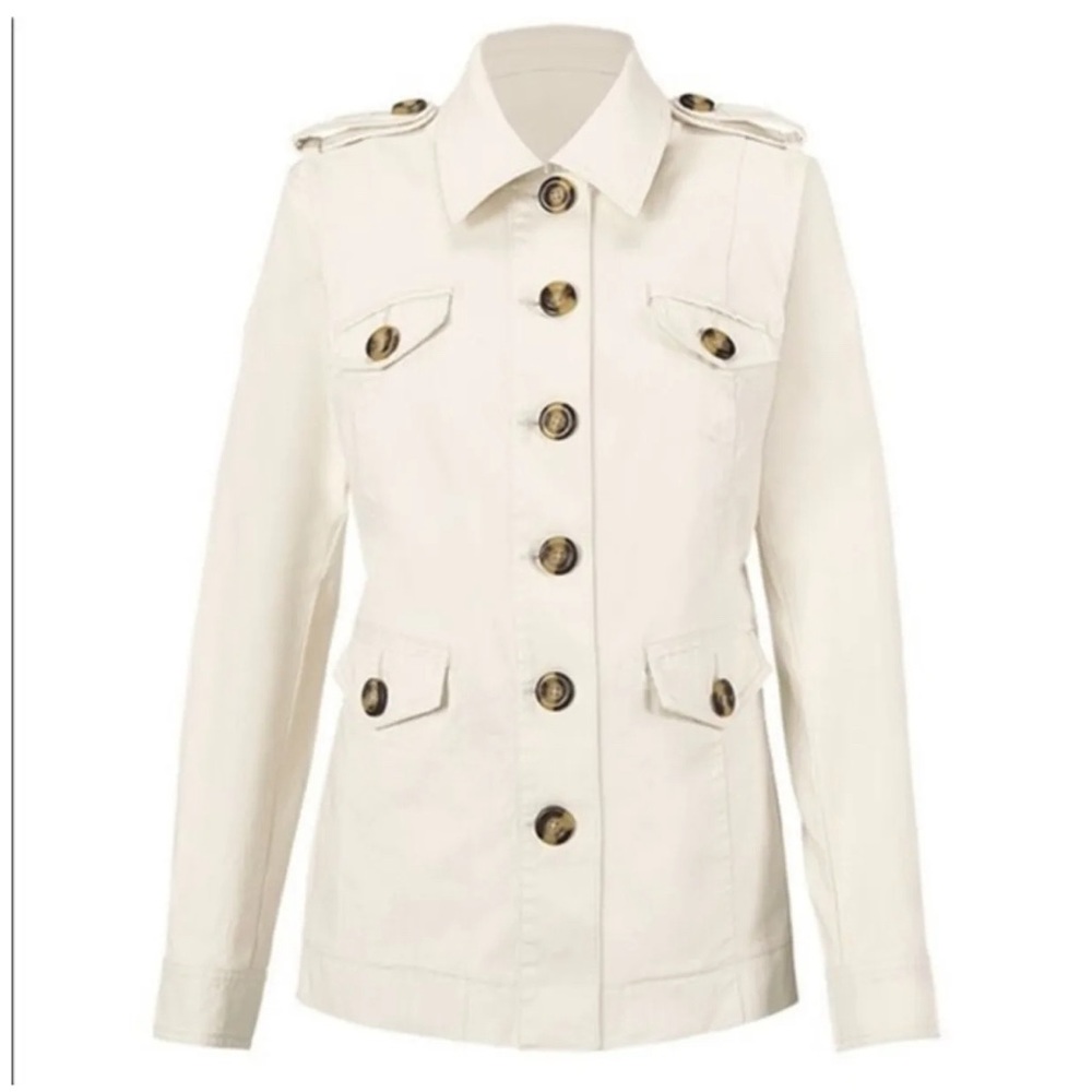 CAbi Women’s “Kenya” Button Front Cotton Jacket - Size M - Safari Utility Jacket